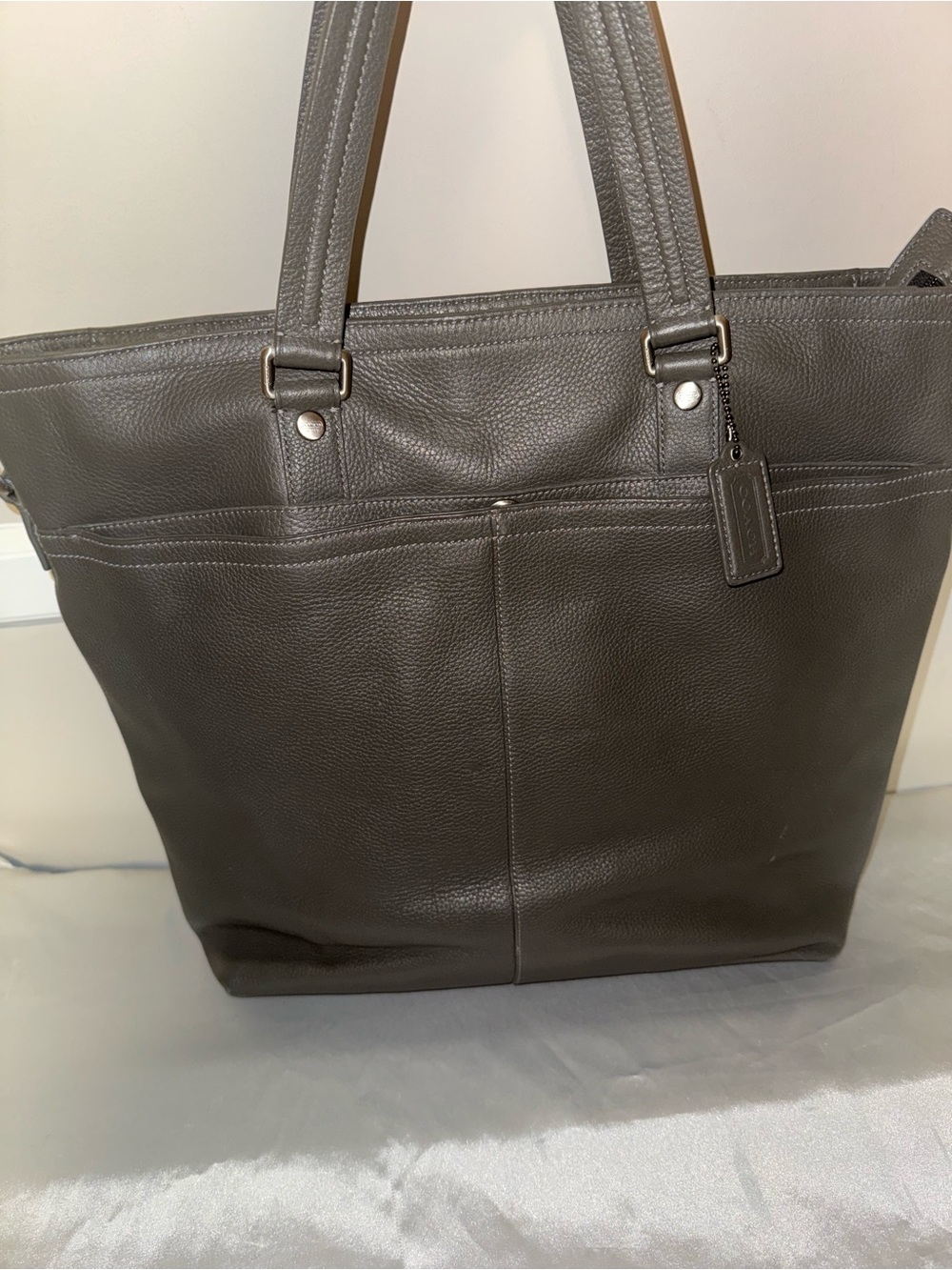 Coach Dark Grey XL Leather Tote Bag